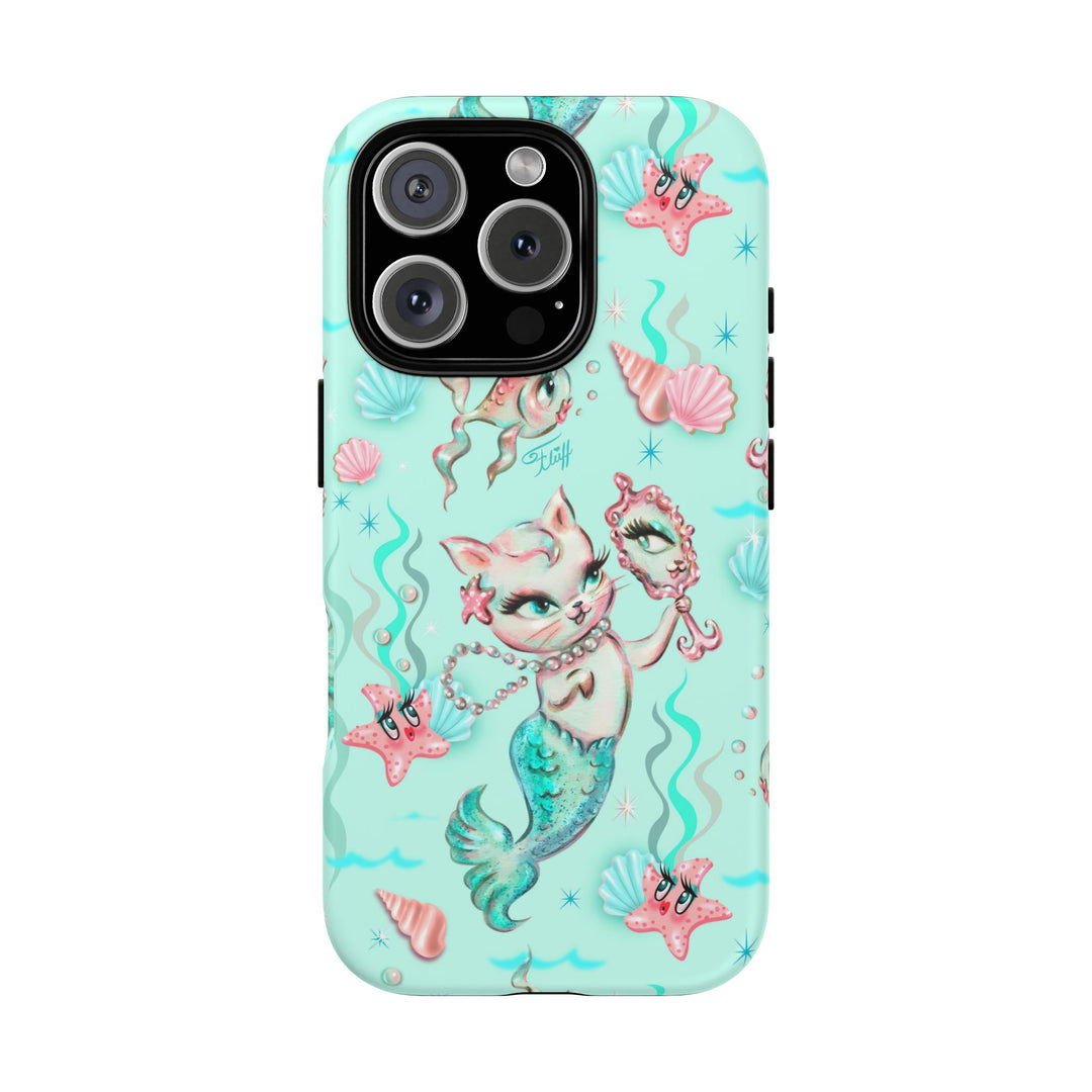 Merkitten with Pearls Aqua • Tough Phone Case