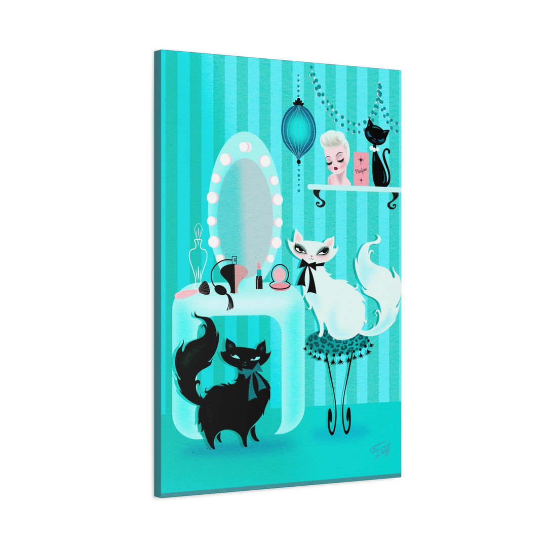 Kitties in the Boudoir Mint • Canvas Gallery Wrap