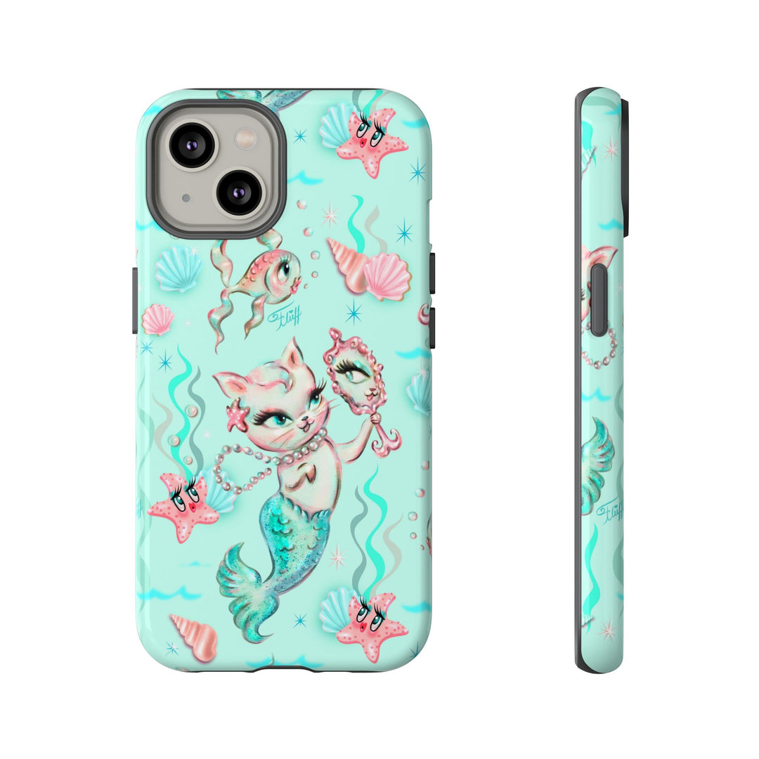 Merkitten with Pearls Aqua • Tough Phone Case