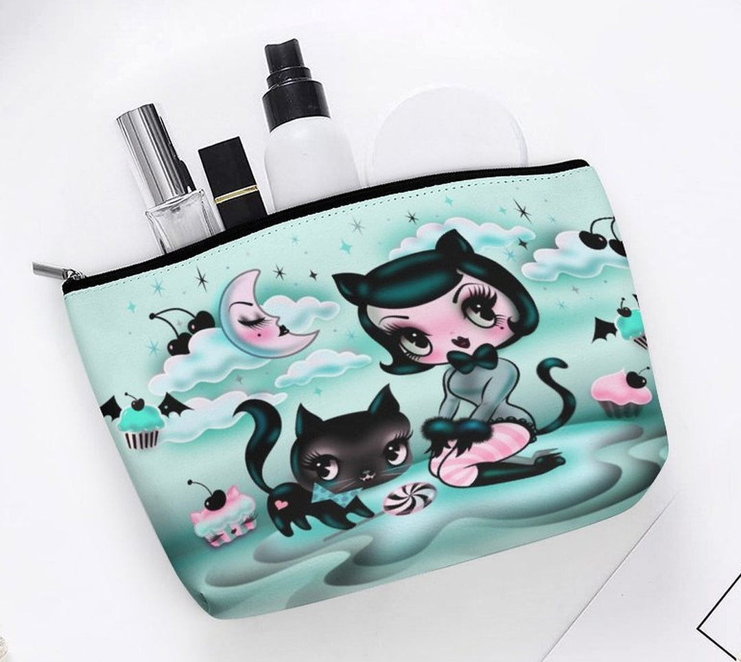 Goth kitten Doll with Cupcakes • Cosmetic Bag