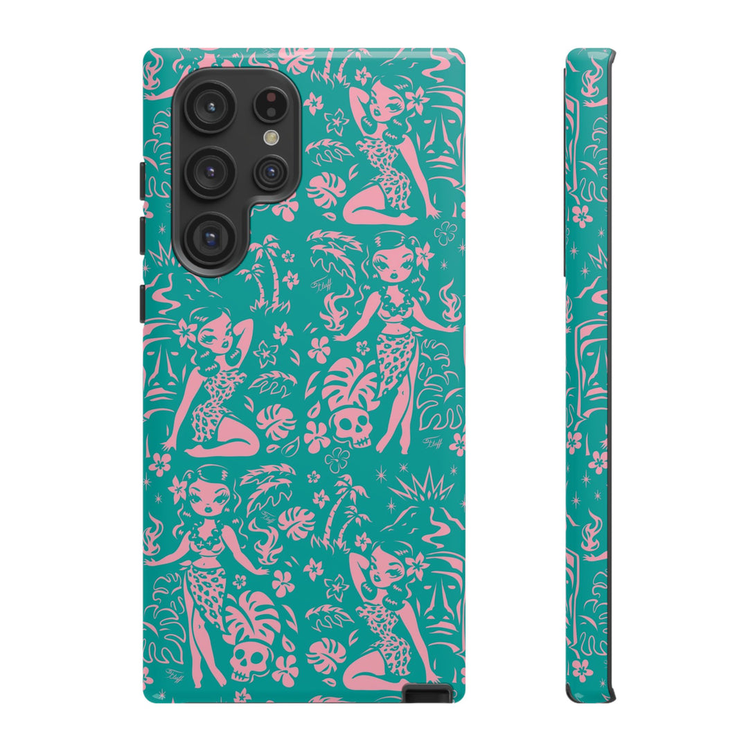 Tiki Temptress - Aqua and Pink • Tough Phone Case