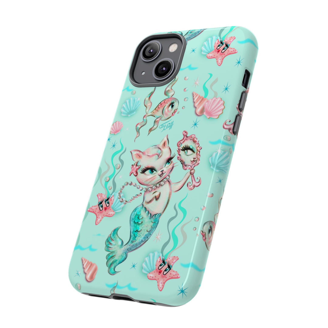 Merkitten with Pearls Aqua • Tough Phone Case