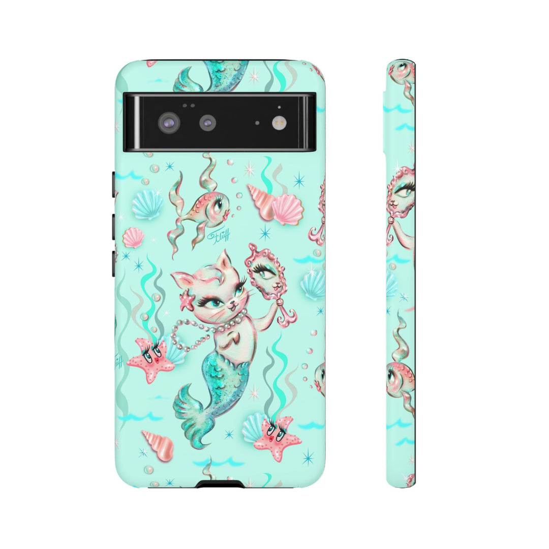 Merkitten with Pearls Aqua • Tough Phone Case