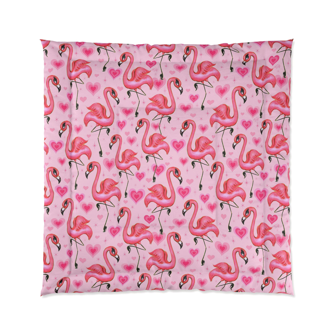 Flamingos and Hearts Pink  • Comforter