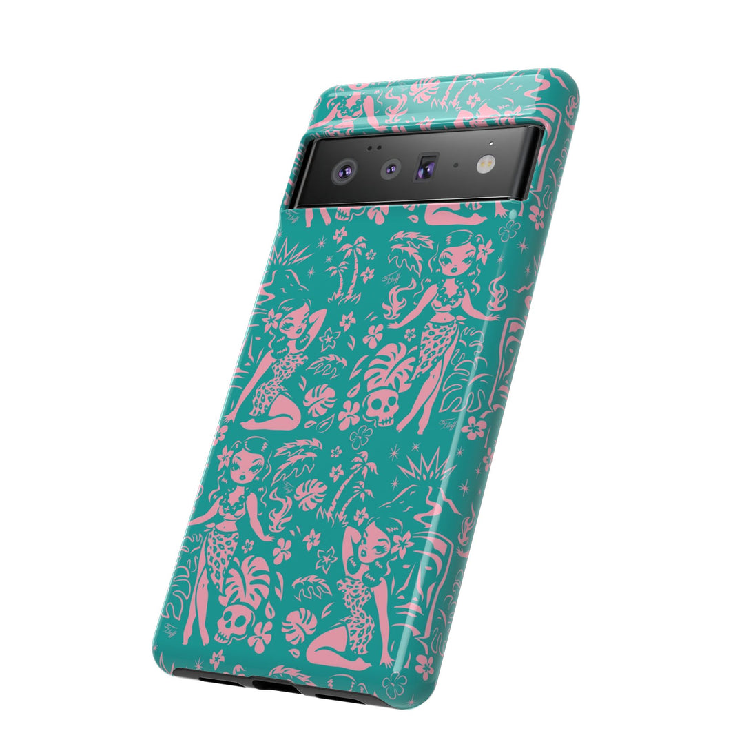 Tiki Temptress - Aqua and Pink • Tough Phone Case