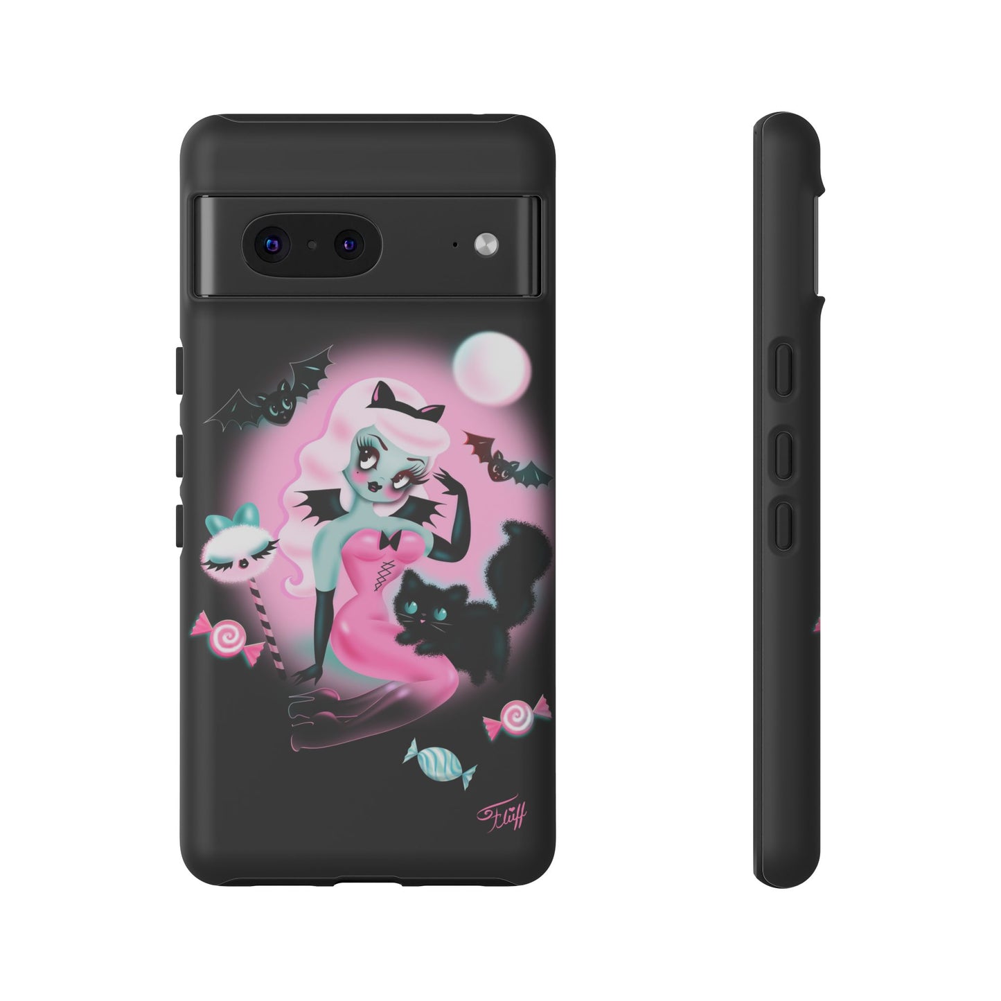 Pastel Candy Vampire with Kitty on Black • Tough Phone Case