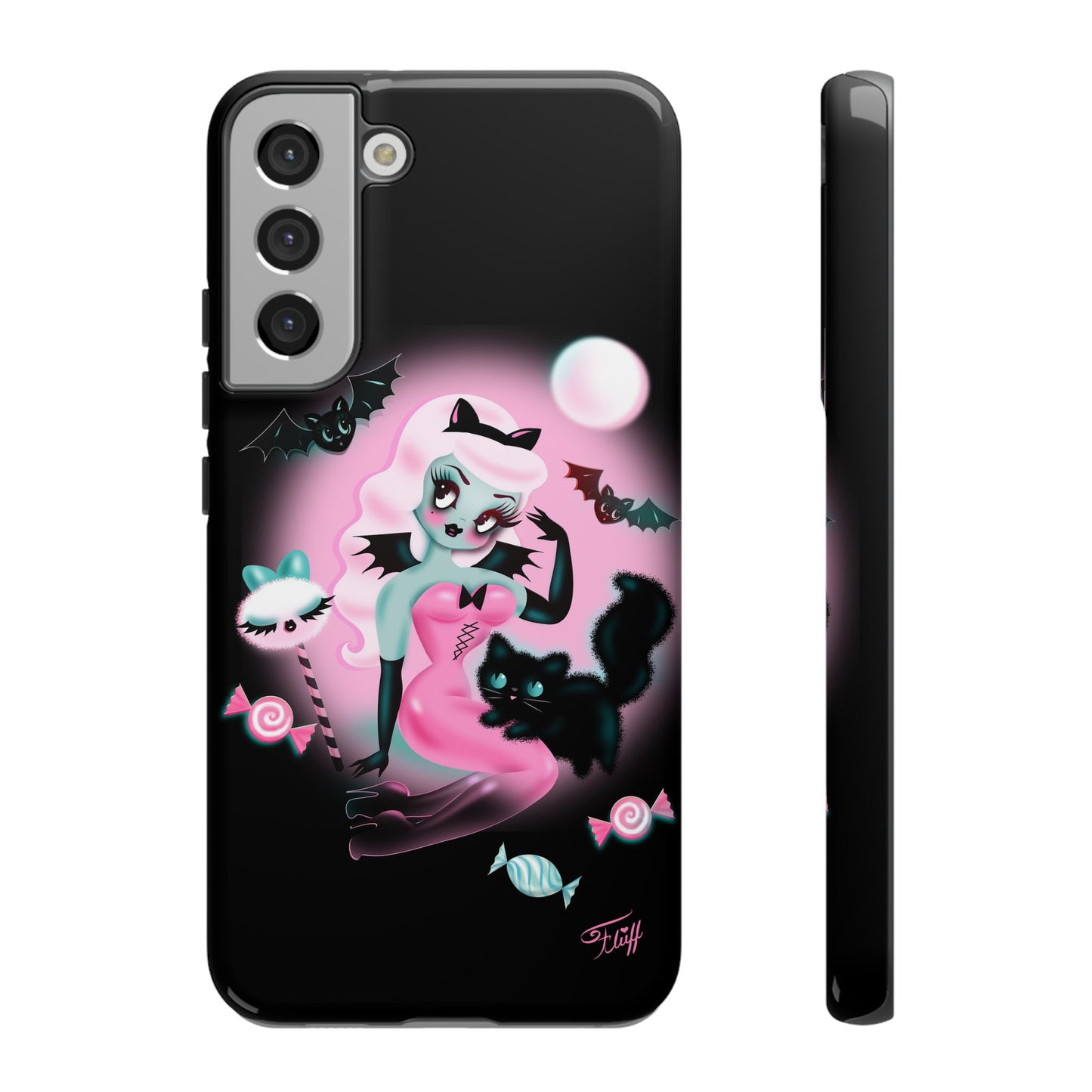 Pastel Candy Vampire with Kitty on Black • Tough Phone Case