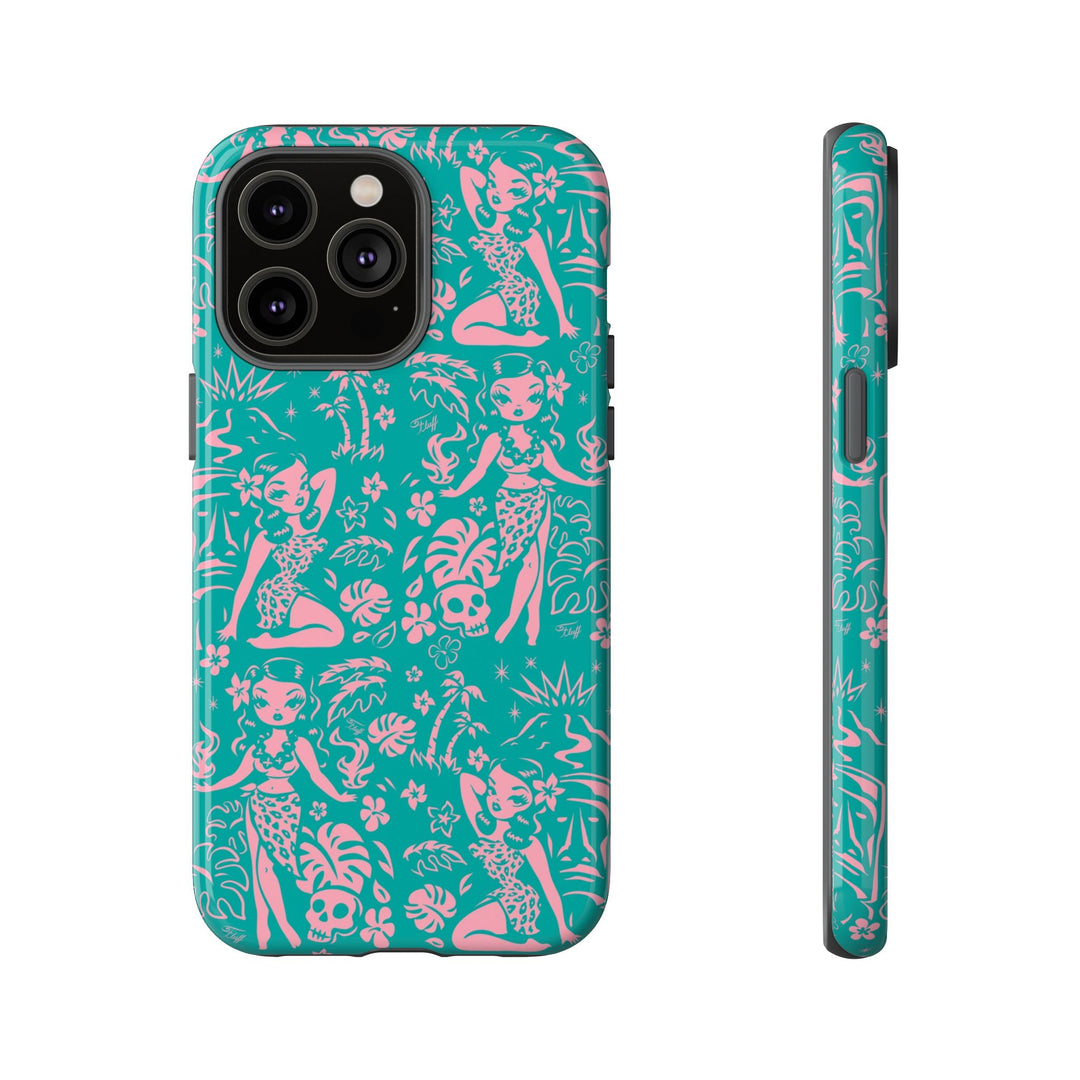 Tiki Temptress - Aqua and Pink • Tough Phone Case