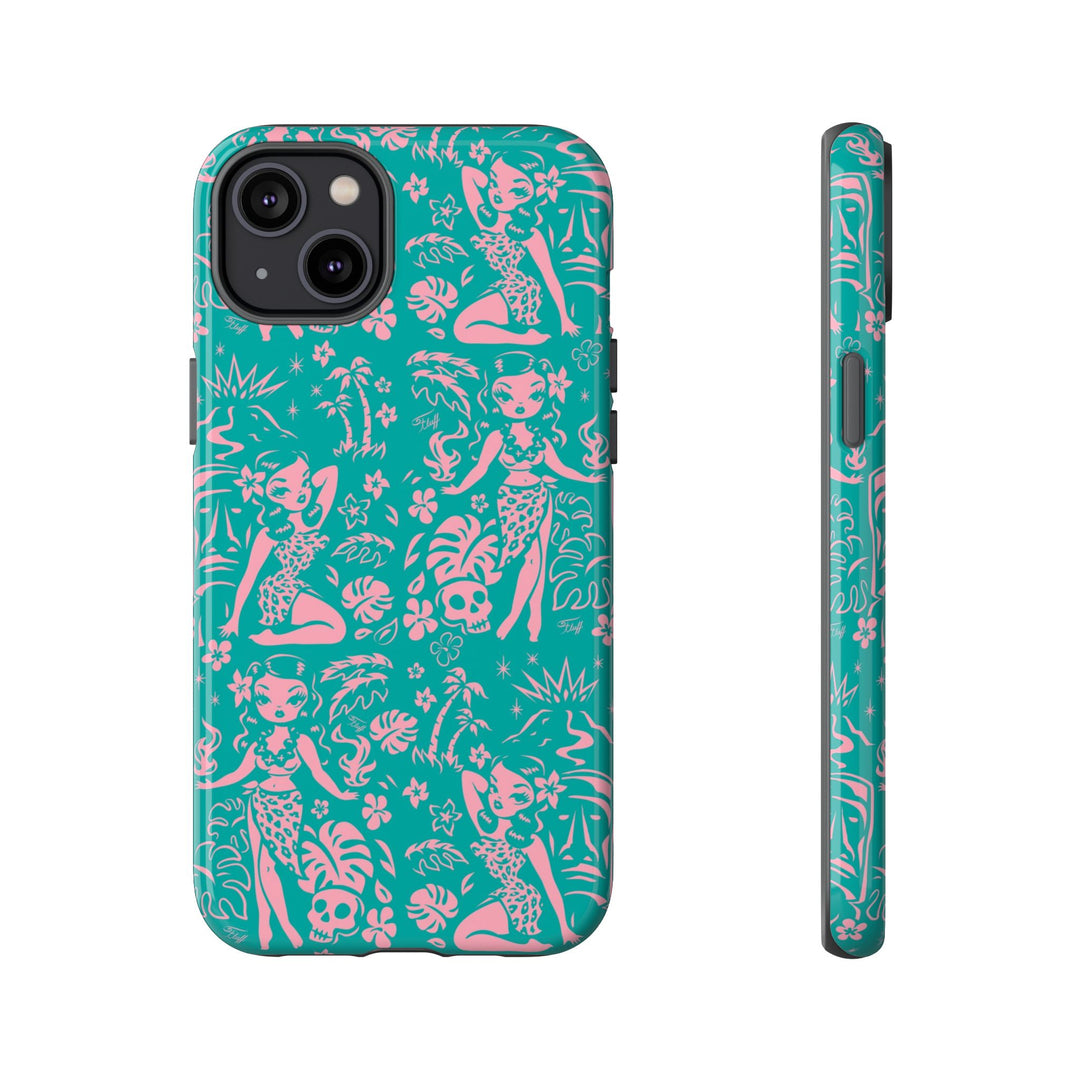 Tiki Temptress - Aqua and Pink • Tough Phone Case