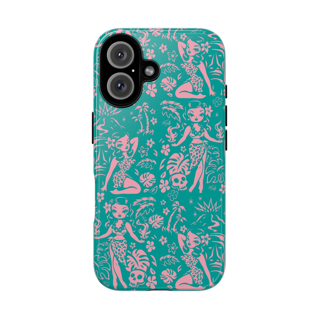Tiki Temptress - Aqua and Pink • Tough Phone Case
