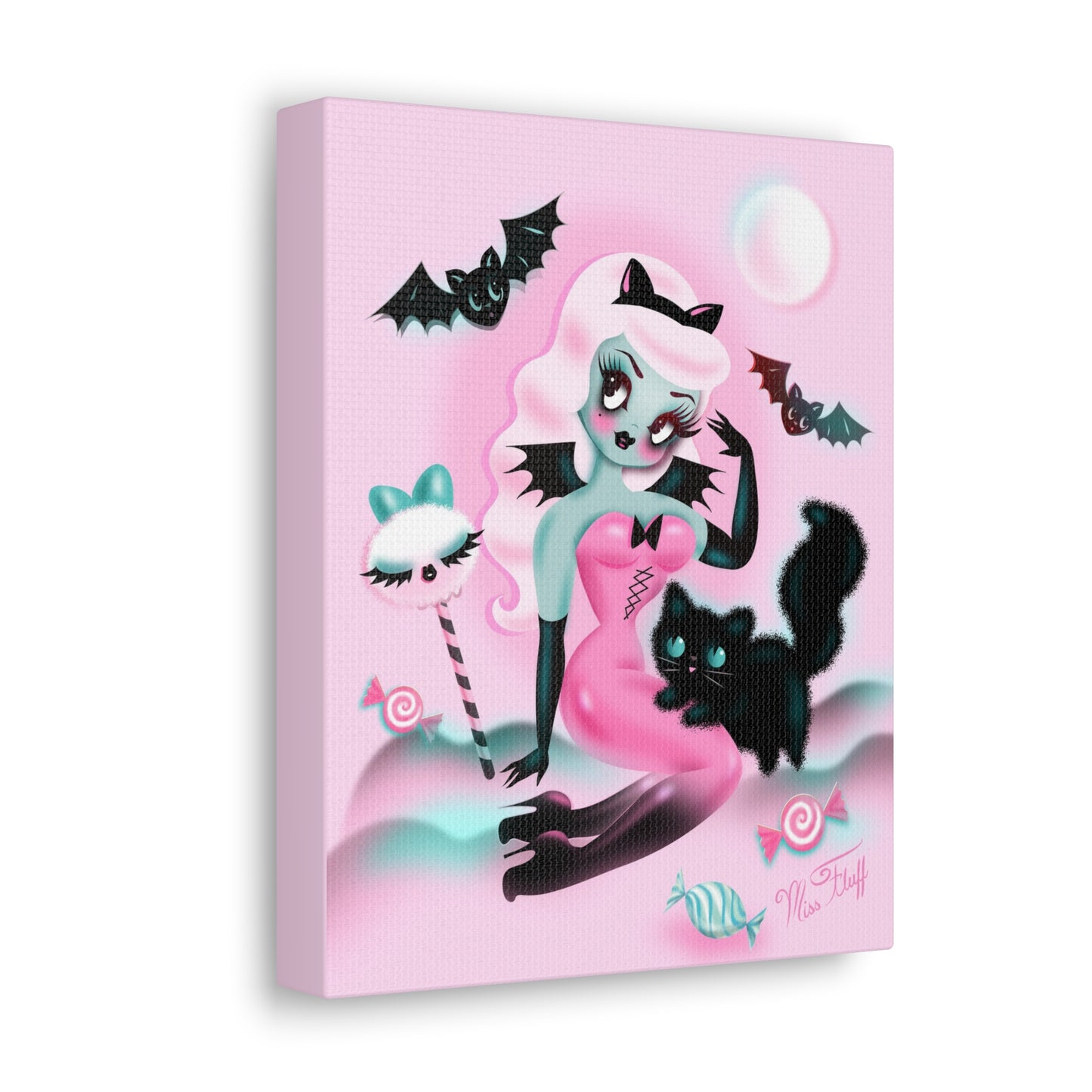 Pastel Candy Vampire with Kitty • Canvas Gallery Wrap