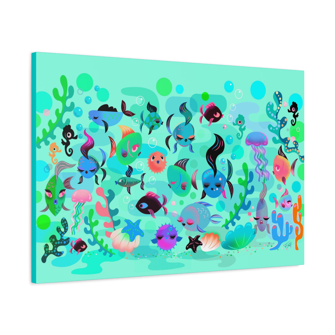 Mid Mod Fishies on Aqua • Canvas Gallery Wrap