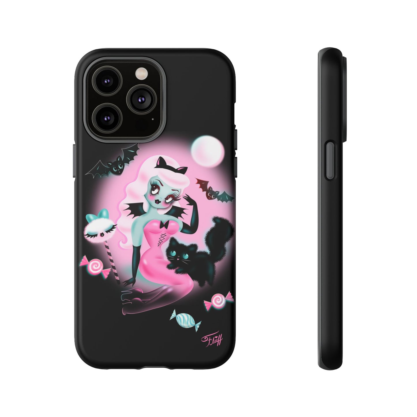 Pastel Candy Vampire with Kitty on Black • Tough Phone Case