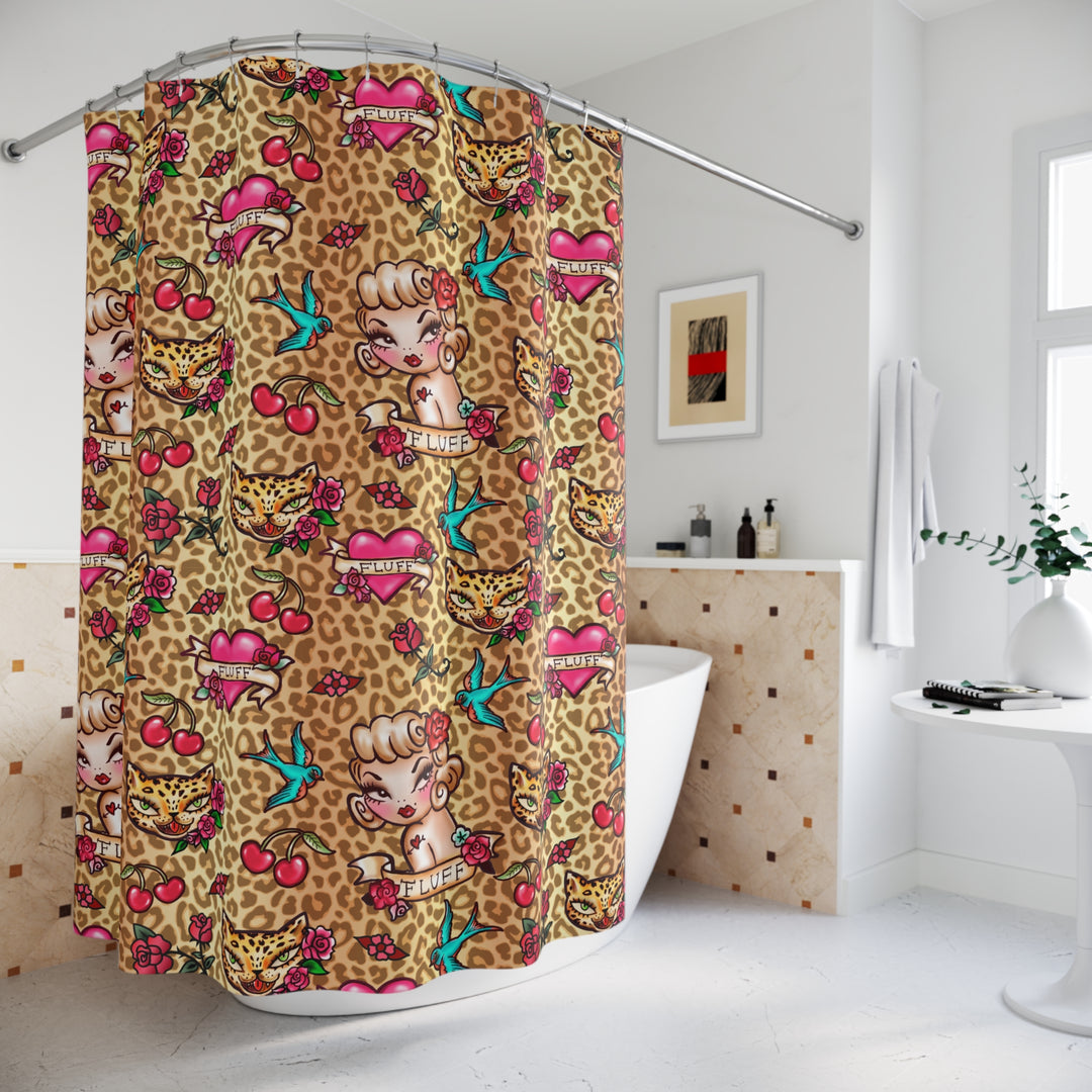 Lady Leopard Tattoo Flash • Shower Curtain