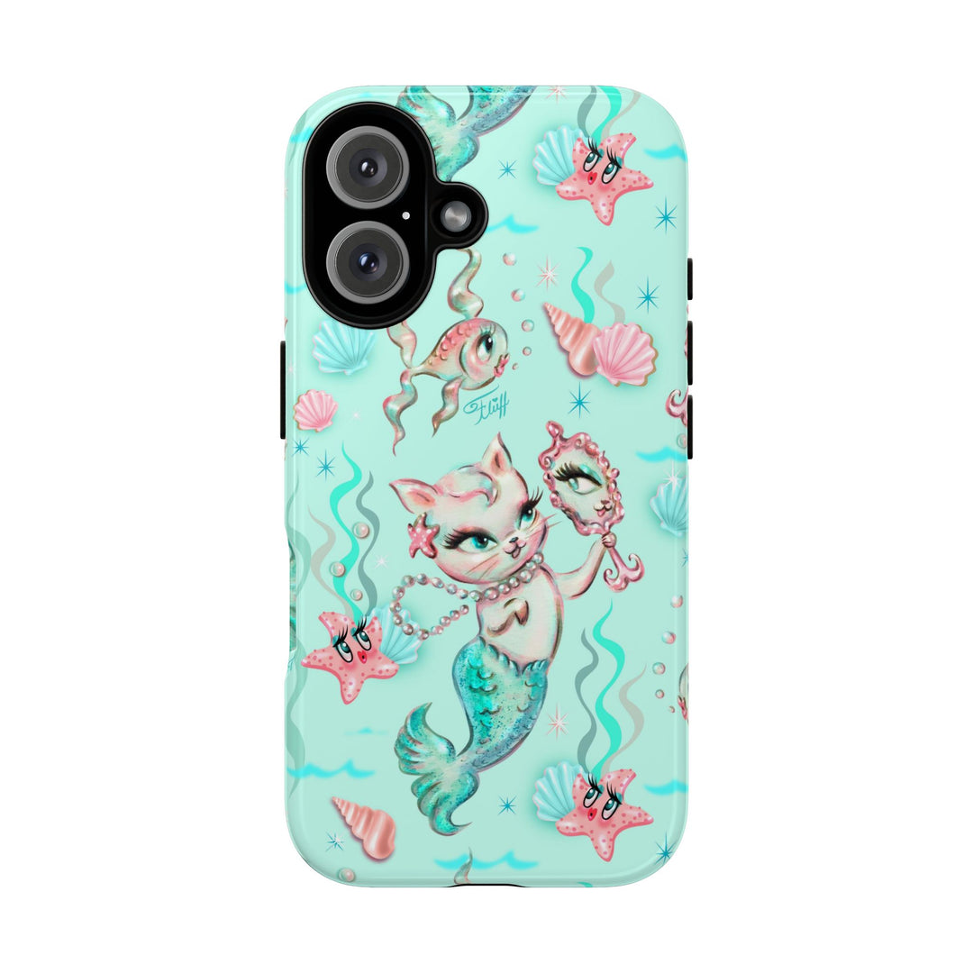 Merkitten with Pearls Aqua • Tough Phone Case