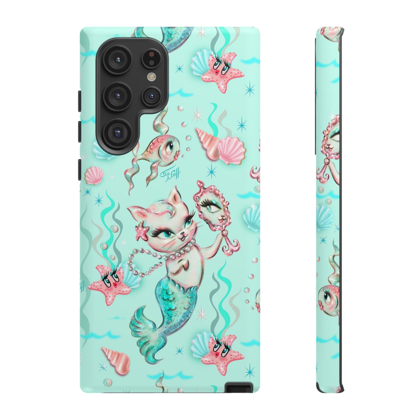 Merkitten with Pearls Aqua • Tough Phone Case