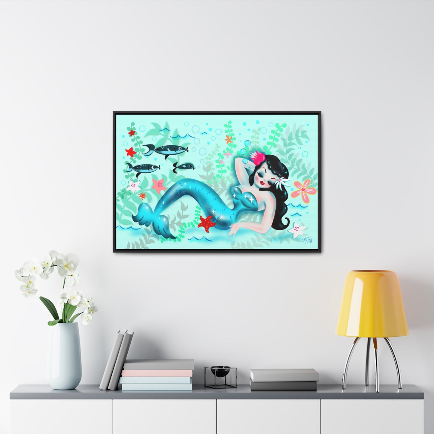 Dozing Mermaid • Framed Canvas Gallery Wrap
