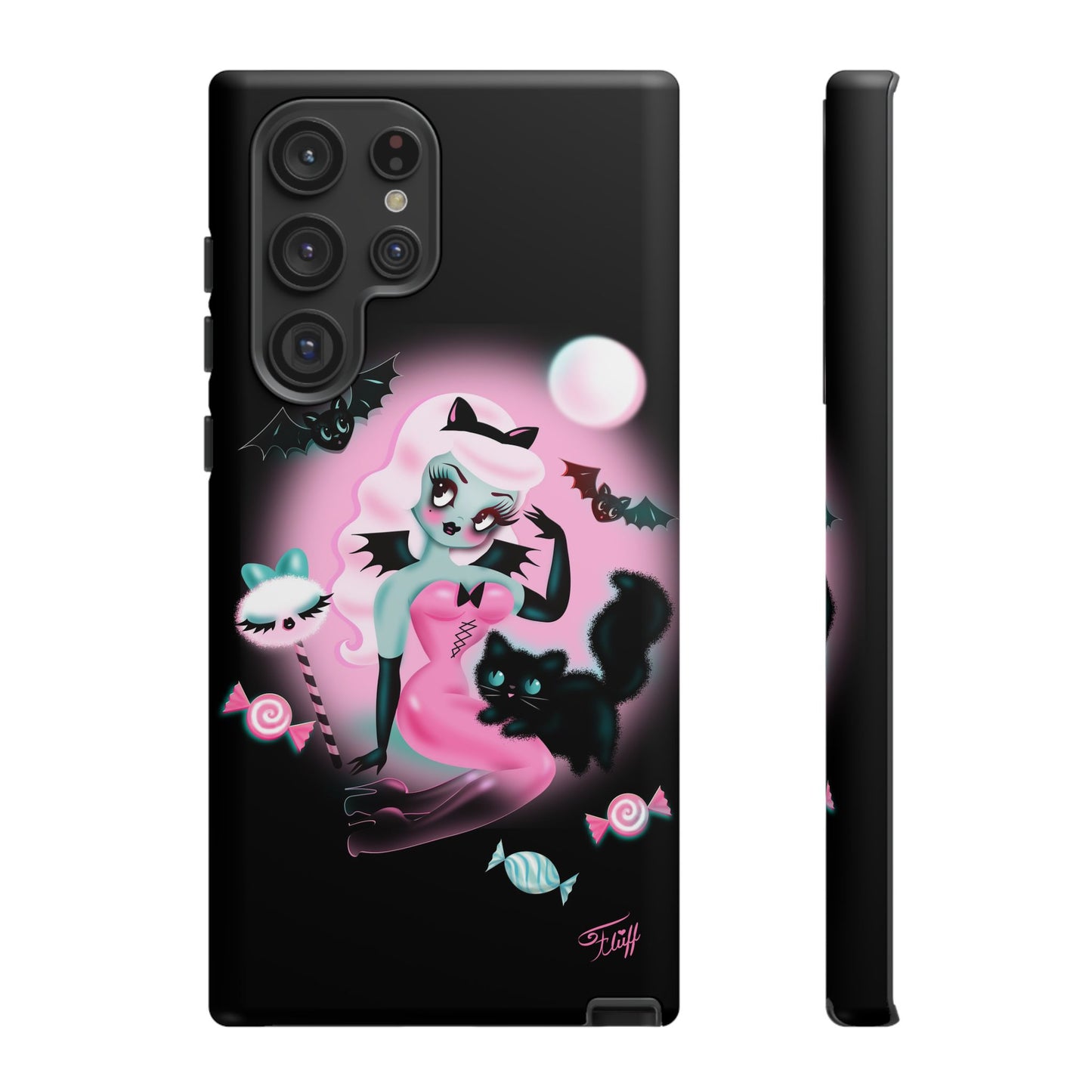 Pastel Candy Vampire with Kitty on Black • Tough Phone Case