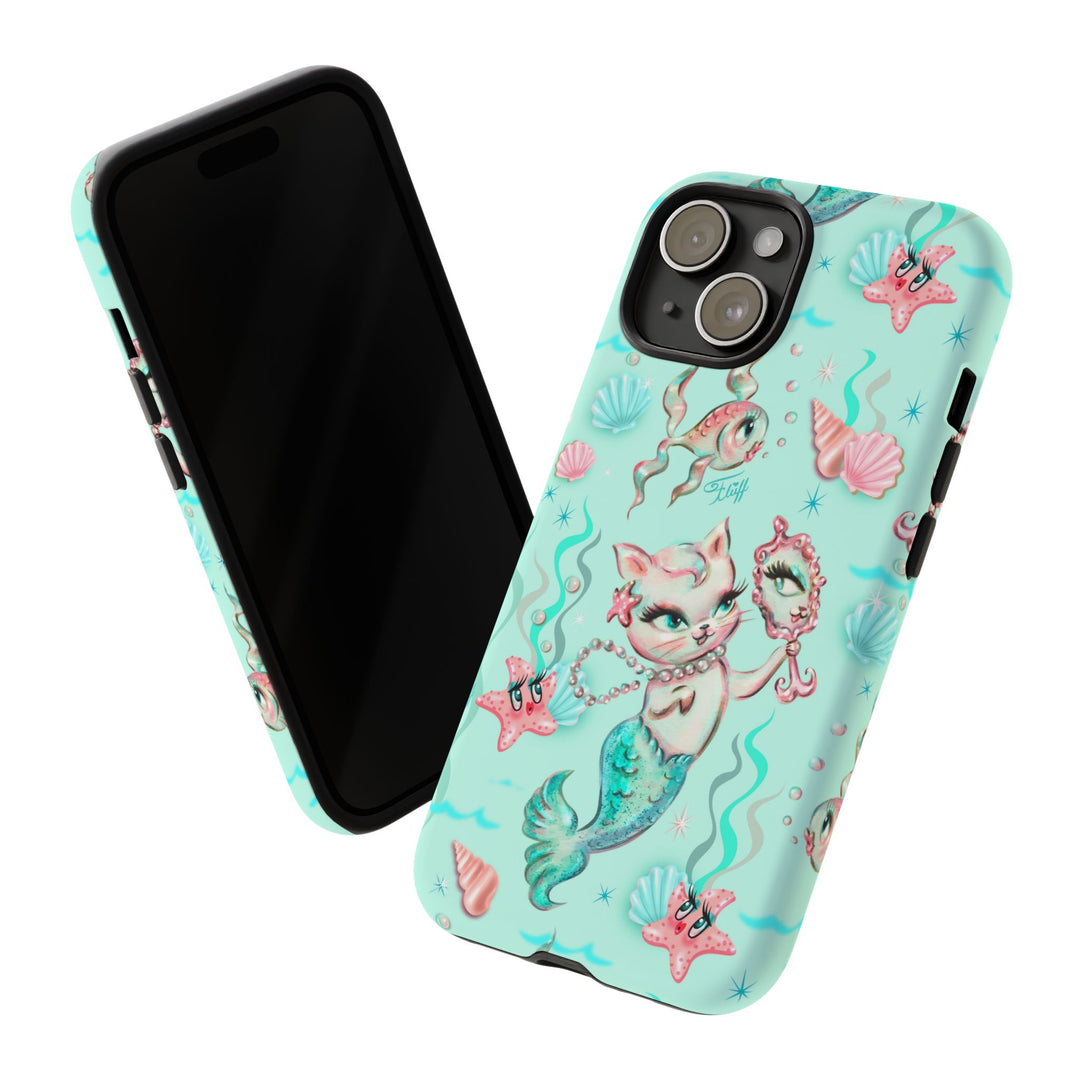 Merkitten with Pearls Aqua • Tough Phone Case