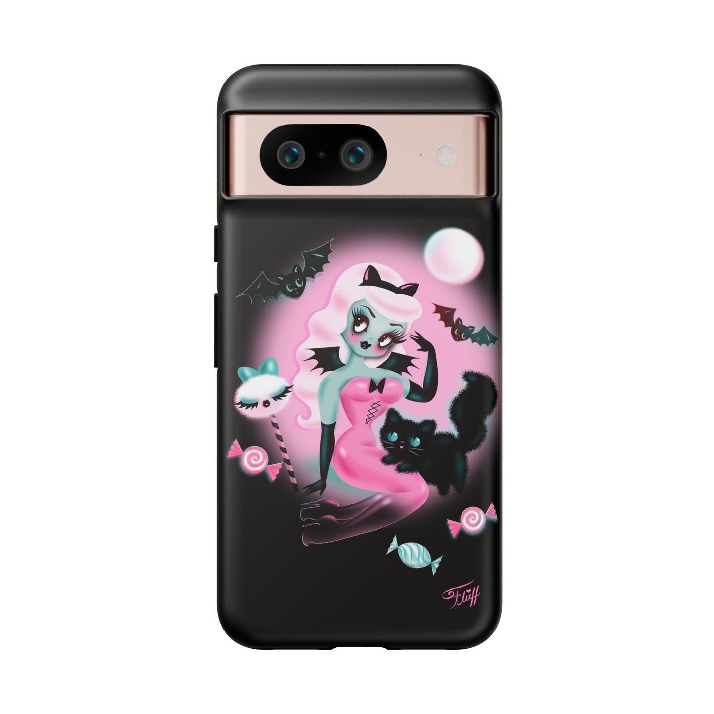 Pastel Candy Vampire with Kitty on Black • Tough Phone Case