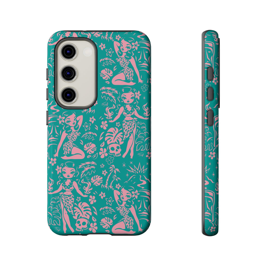 Tiki Temptress - Aqua and Pink • Tough Phone Case