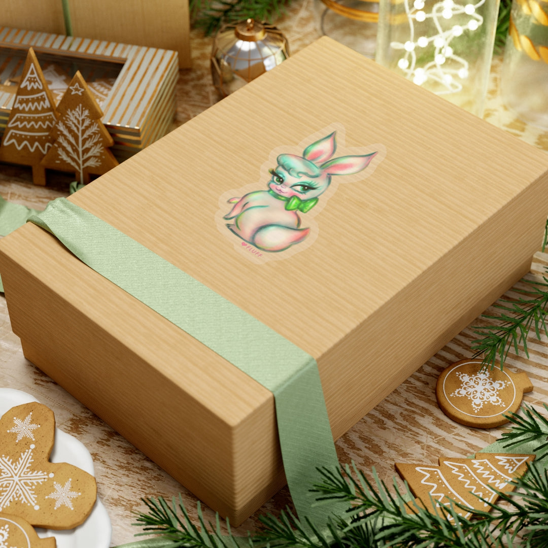 Bashful Bunny with Green Bow • Kiss-Cut Sticker