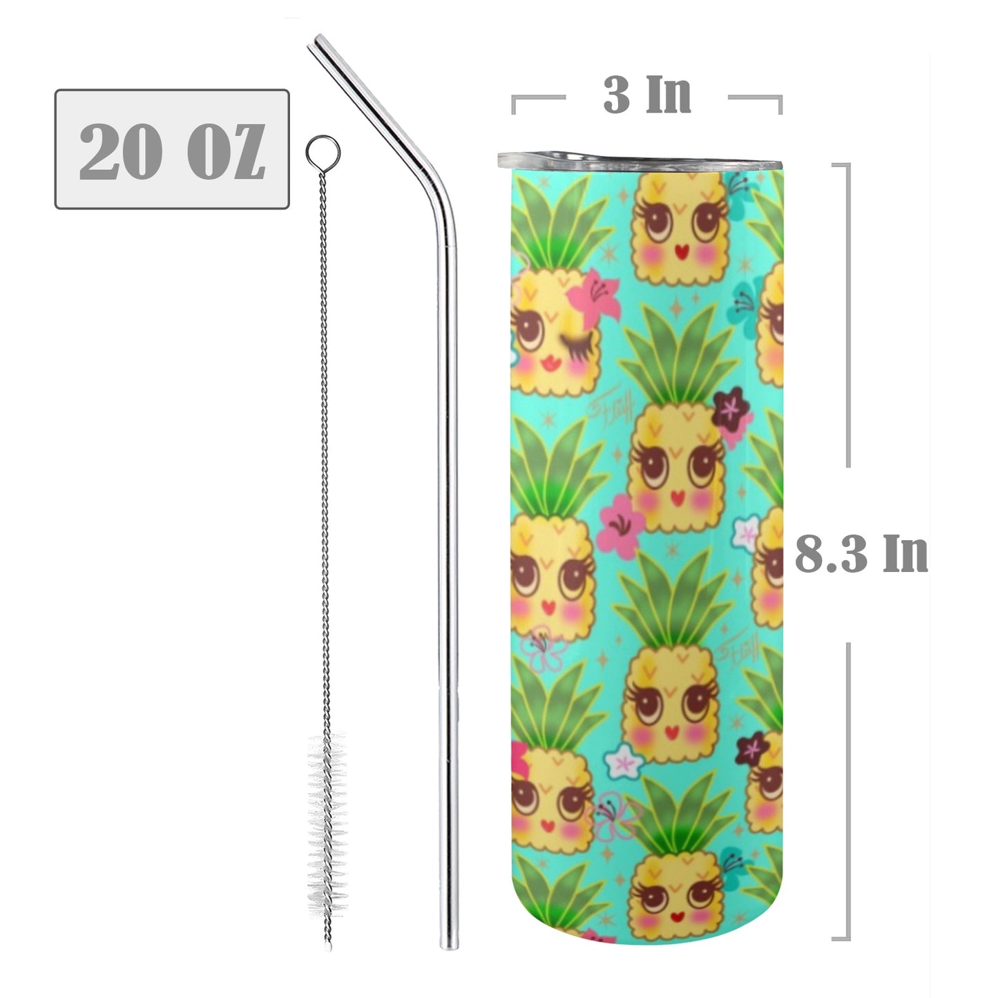 Happy Pineapples Aqua • Tall Tumbler 20oz
