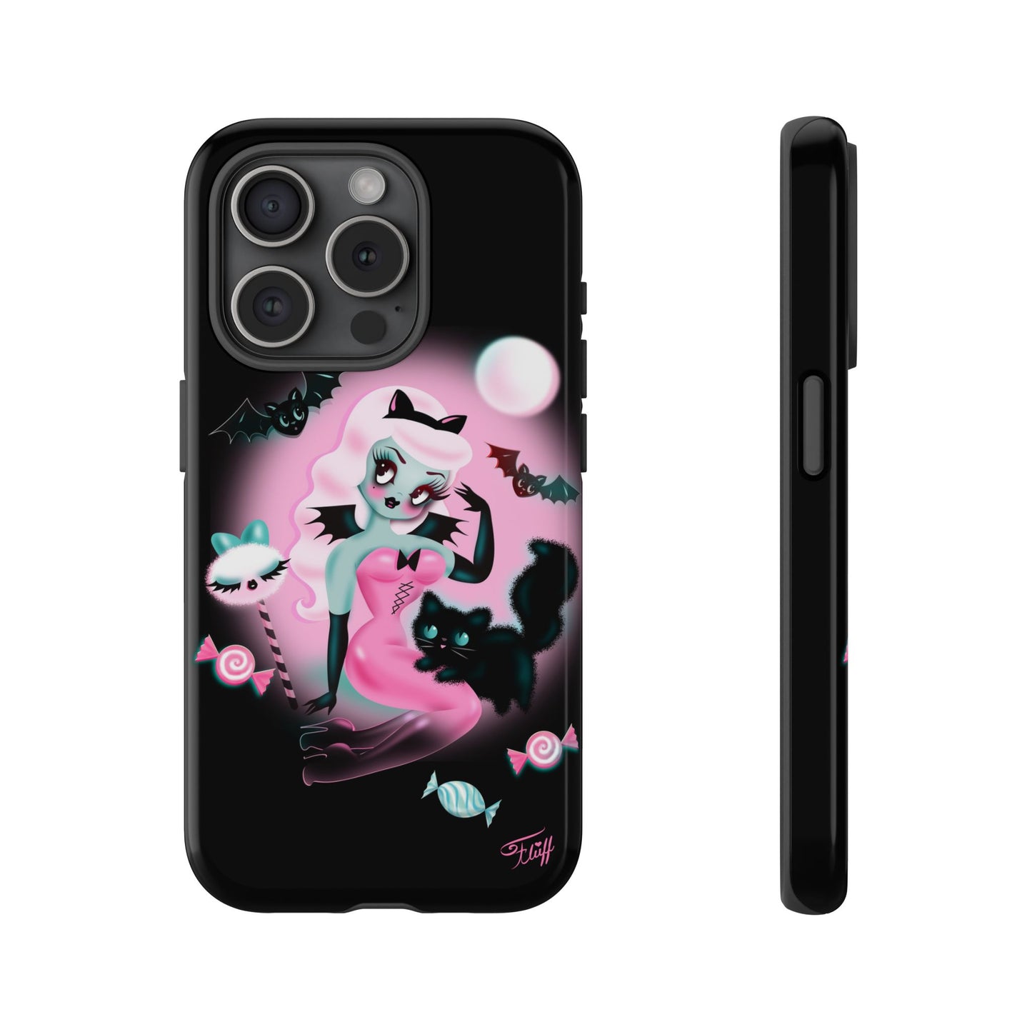 Pastel Candy Vampire with Kitty on Black • Tough Phone Case