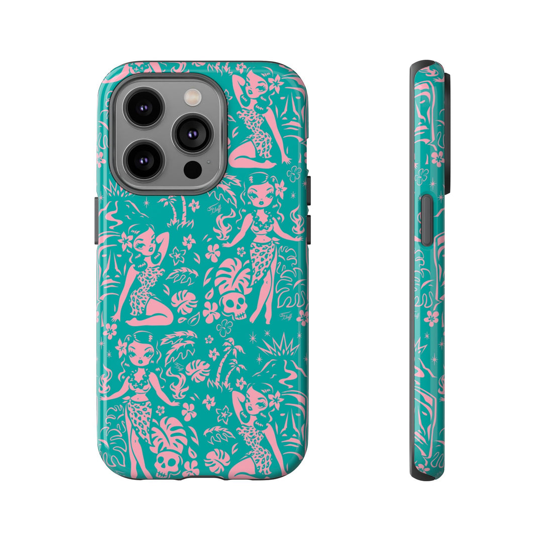 Tiki Temptress - Aqua and Pink • Tough Phone Case