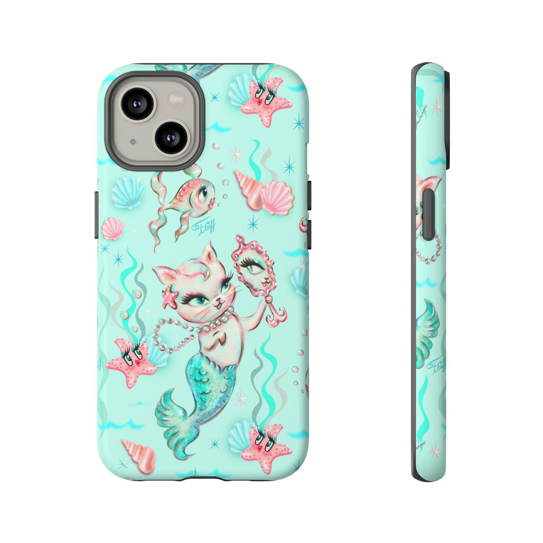 Merkitten with Pearls Aqua • Tough Phone Case