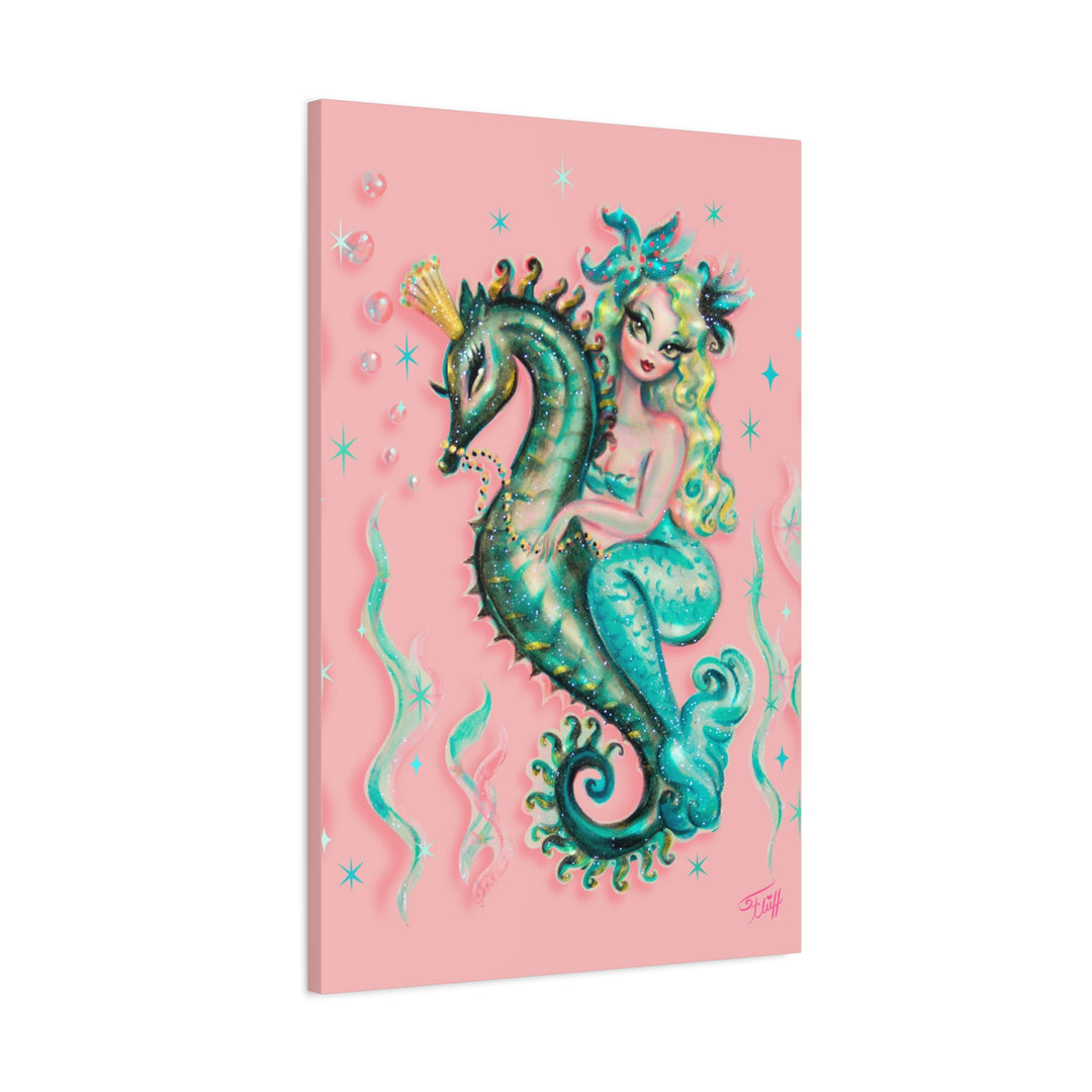 Blue Mermaid Riding a Seahorse Prince • Canvas Gallery Wrap