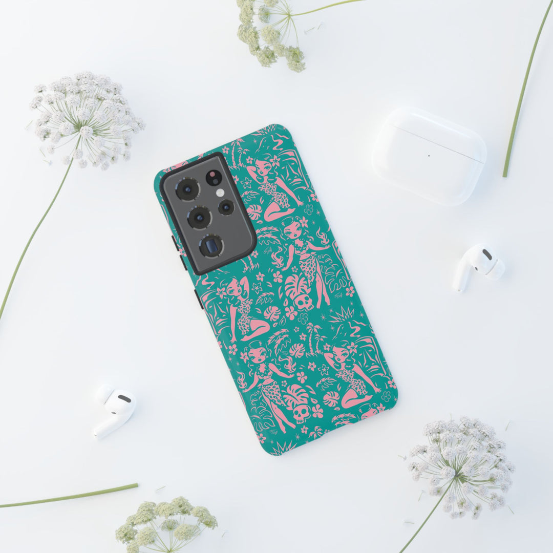 Tiki Temptress - Aqua and Pink • Tough Phone Case