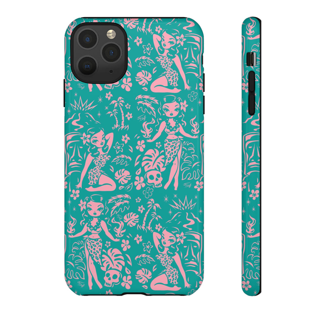 Tiki Temptress - Aqua and Pink • Tough Phone Case