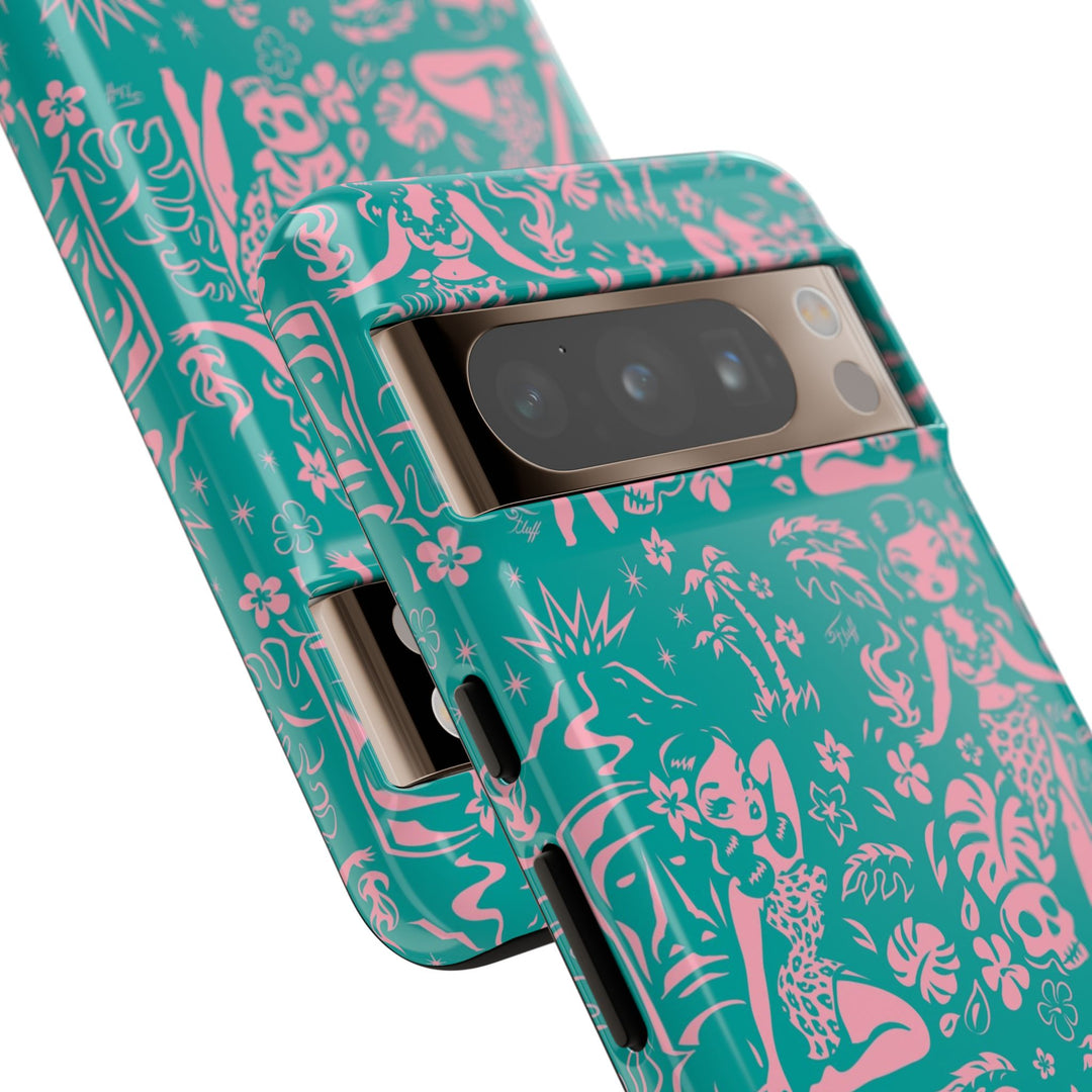 Tiki Temptress - Aqua and Pink • Tough Phone Case