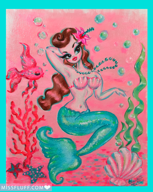 Brunette Mermaid with Pearl Necklace- Original Painting 11x14