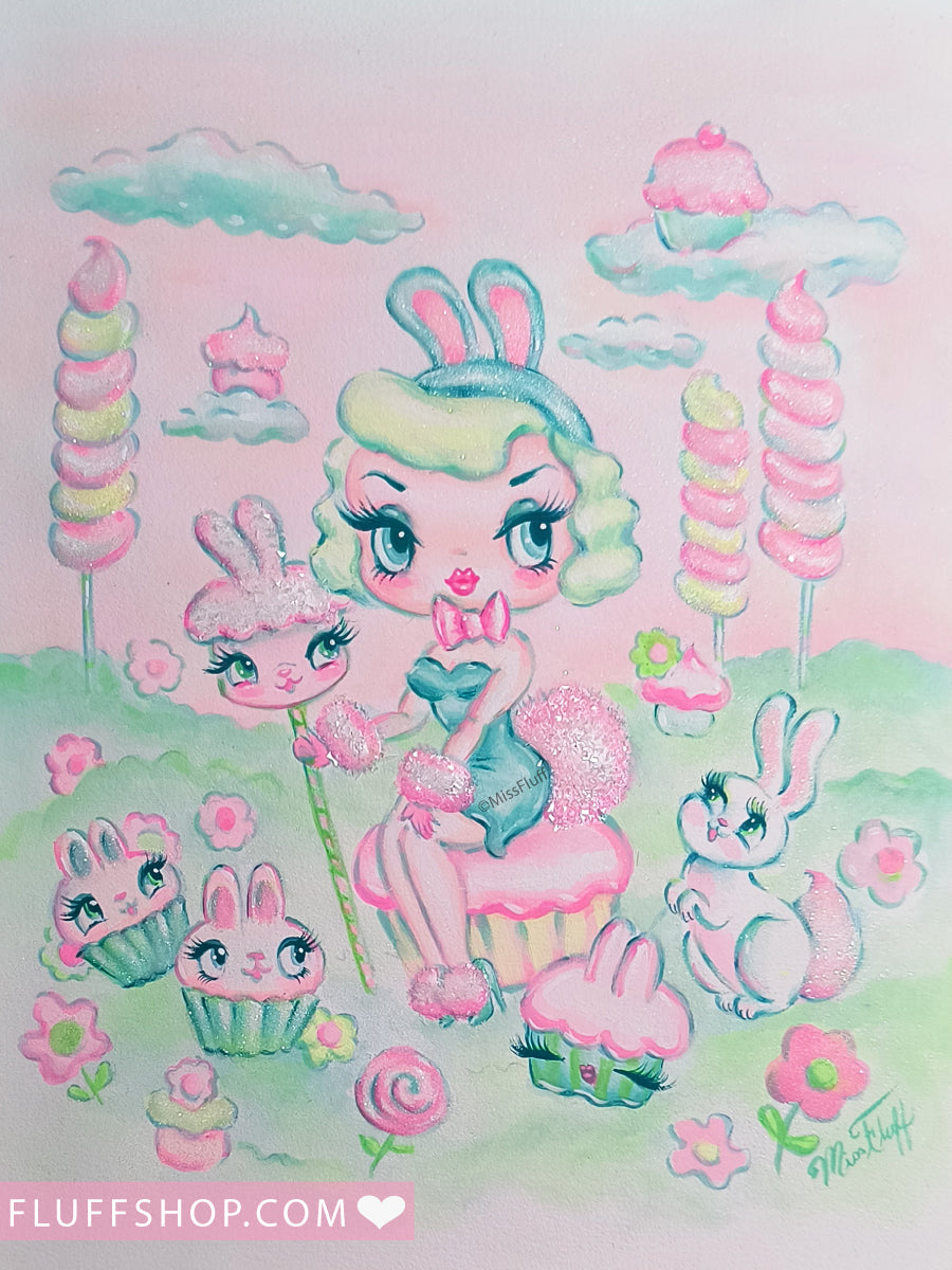 Bunny Doll with Bunny Cakes • Original Drawing 9x12