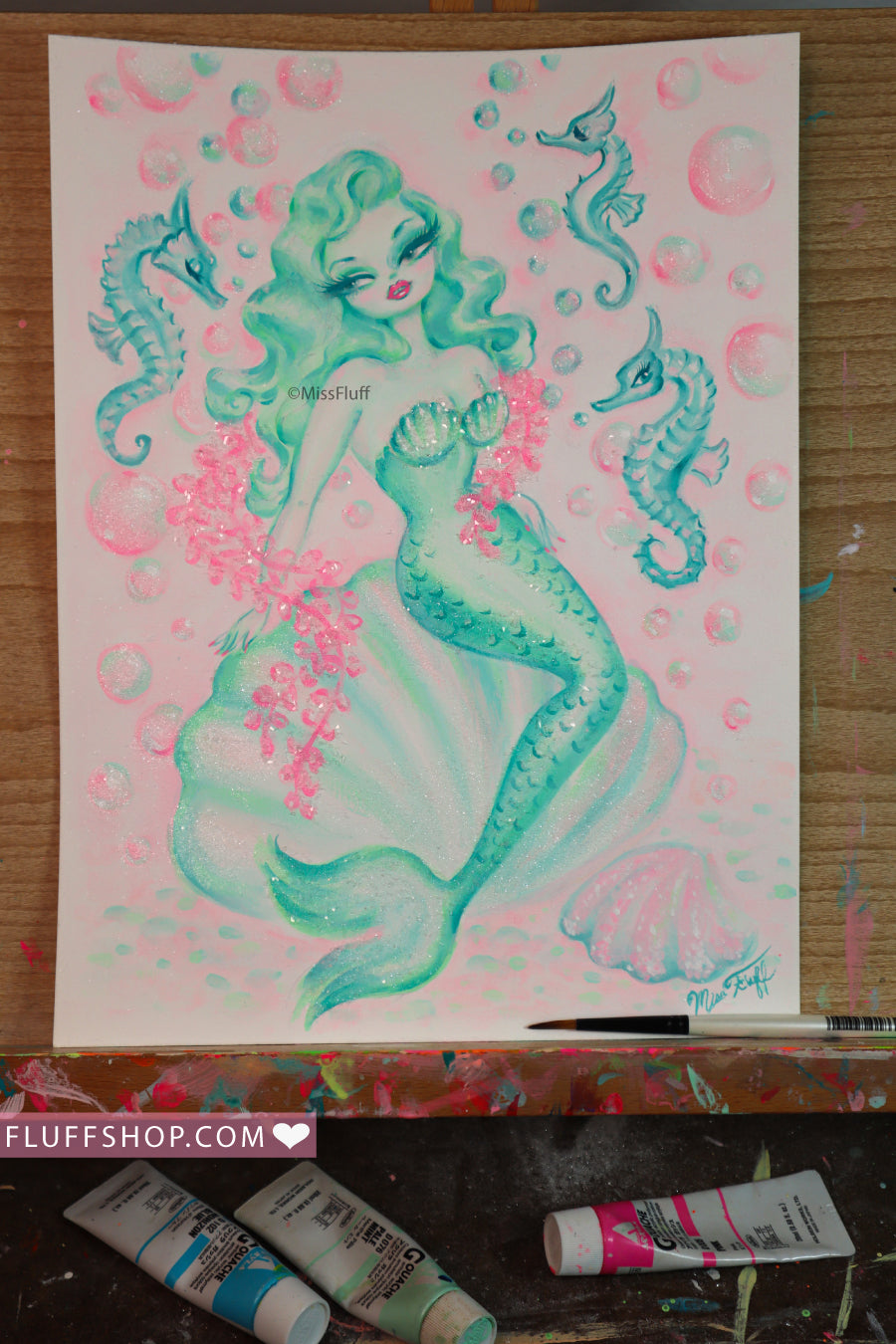 Lime Chiffon Mermaid  • Original Drawing 9x12