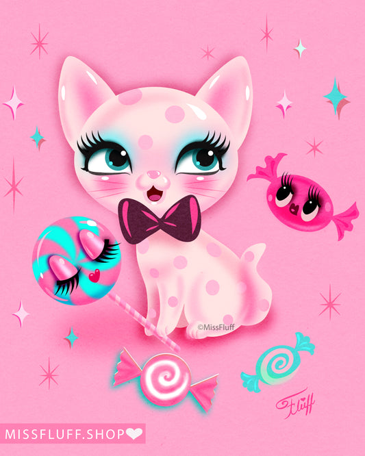 Candy kitty on Pink • Art Print