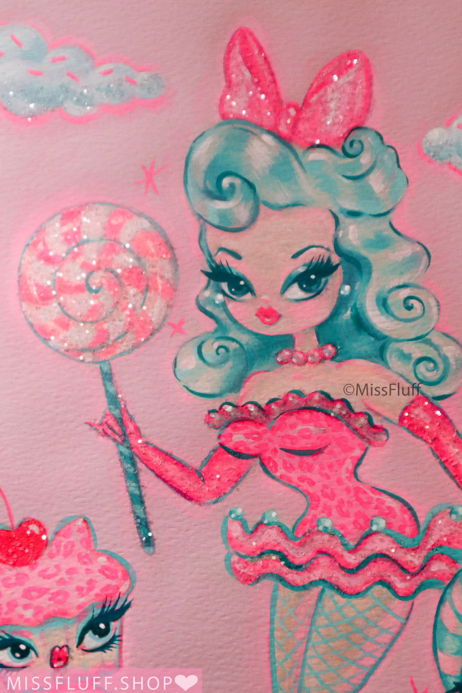 Lollipop Dolly with Cupcakes on Pink •  Original Drawing 11x14