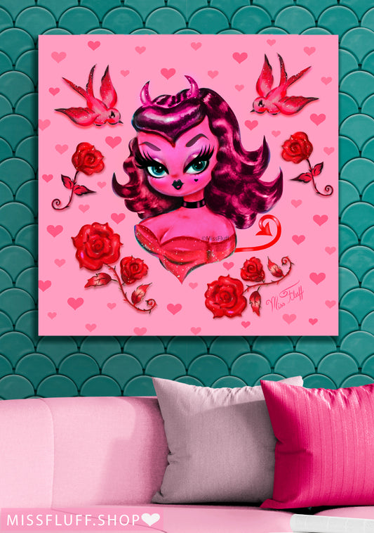 Devil Dolly with Roses and Cherries • Canvas Gallery Wrap