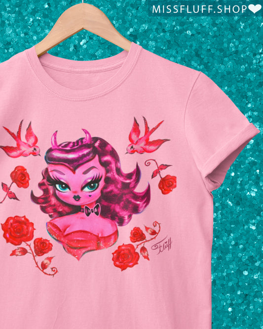 Devil Dolly with Roses and Cherries • Women's Relaxed Fit T-Shirt