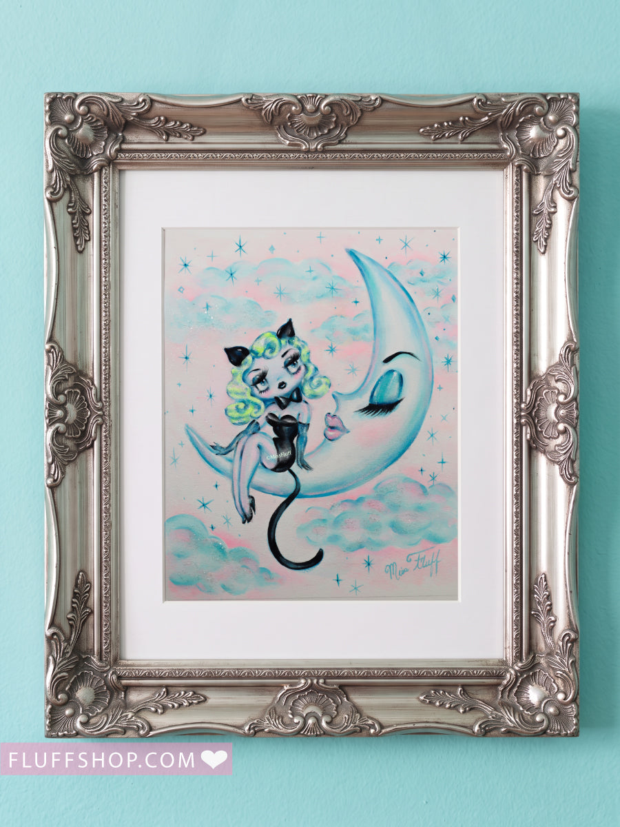 Dreamy Kitten Doll on the Moon • Original Drawing 9x12