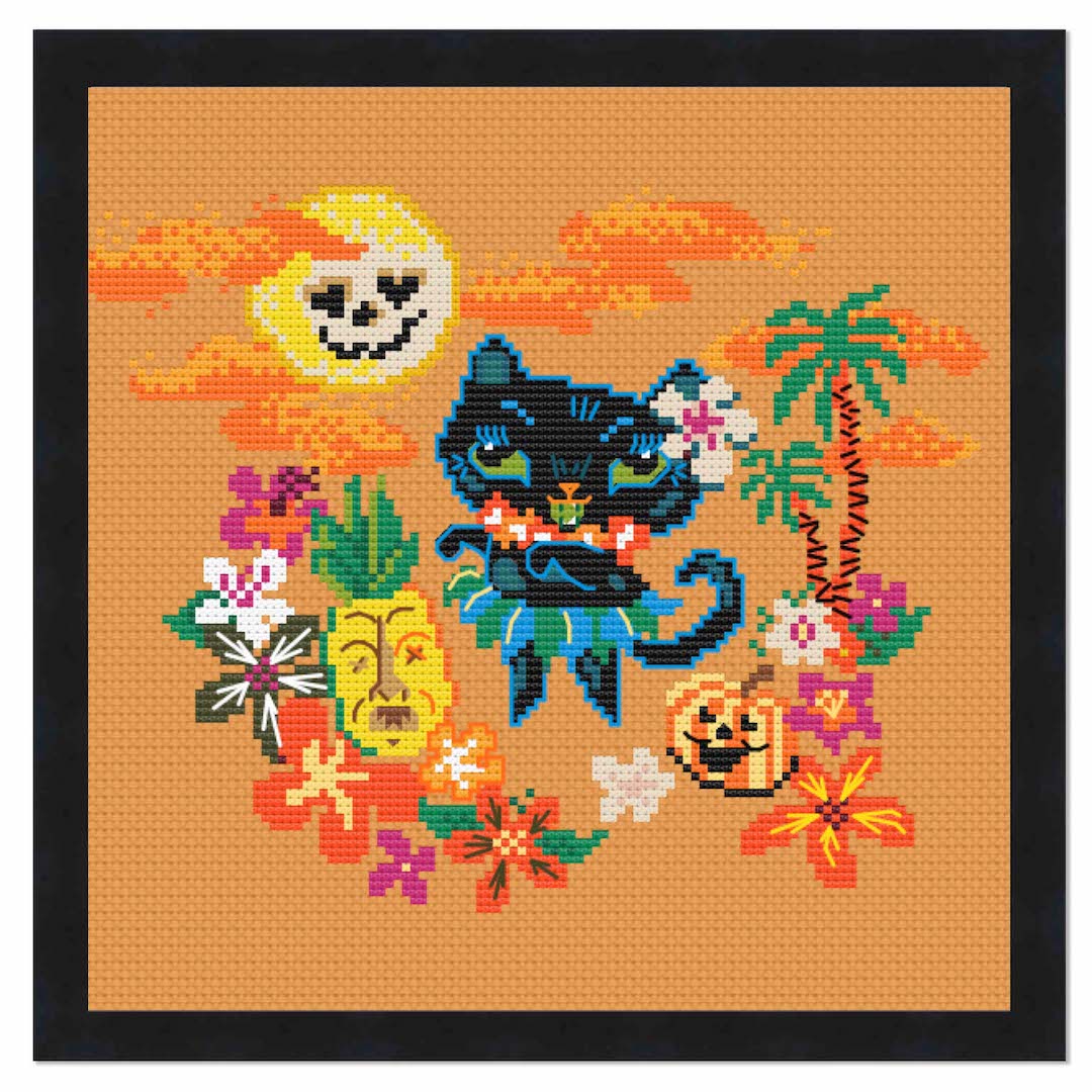 Halloween Hula Kitty by Fluff Counted Cross Stitch Kit-1