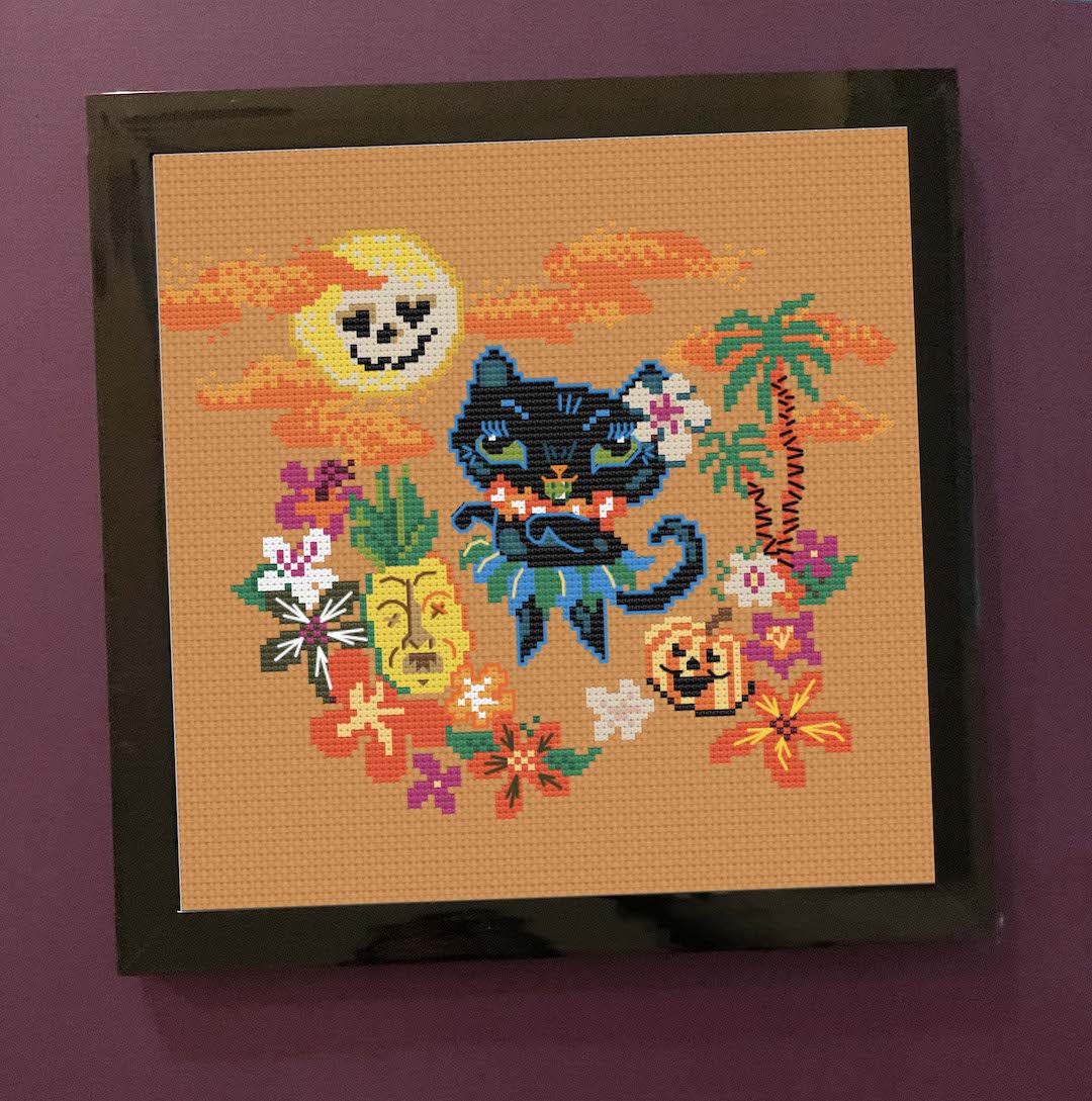 Halloween Hula Kitty by Fluff Counted Cross Stitch Kit-0