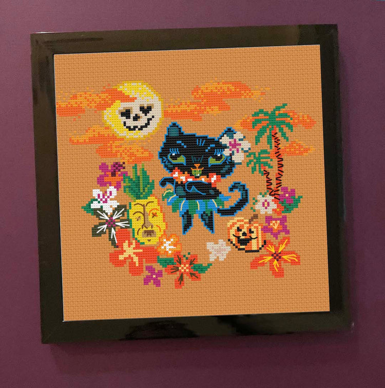 Halloween Hula Kitty by Fluff Counted Cross Stitch Kit-0