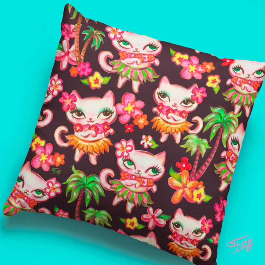Hula Kitties on Chocolate • Decor Pillow