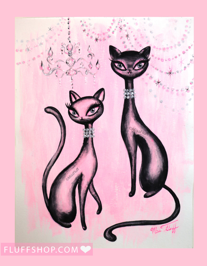 Two Glamorous Cats • Original Drawing 11x14-Unframed