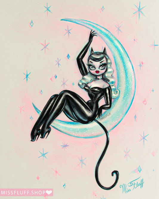 Kitty Girl on the Moon • Art Print