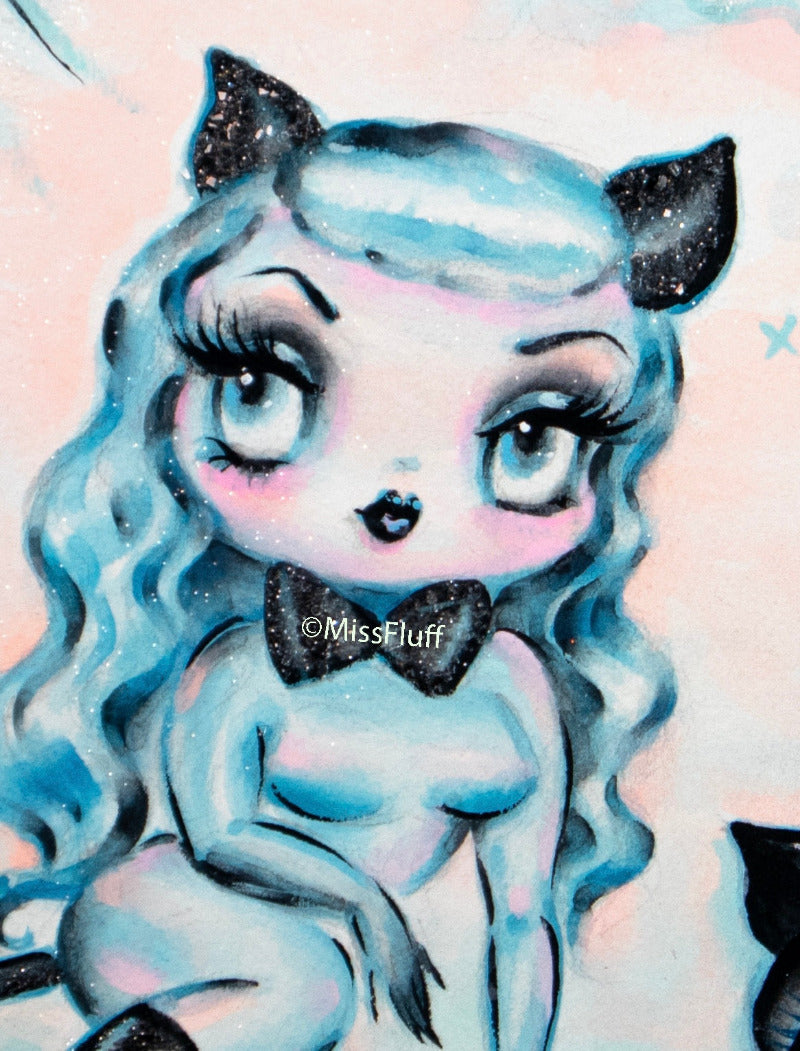 A Tuesday Night Kitten Doll • Original Drawing 9x12-unframed