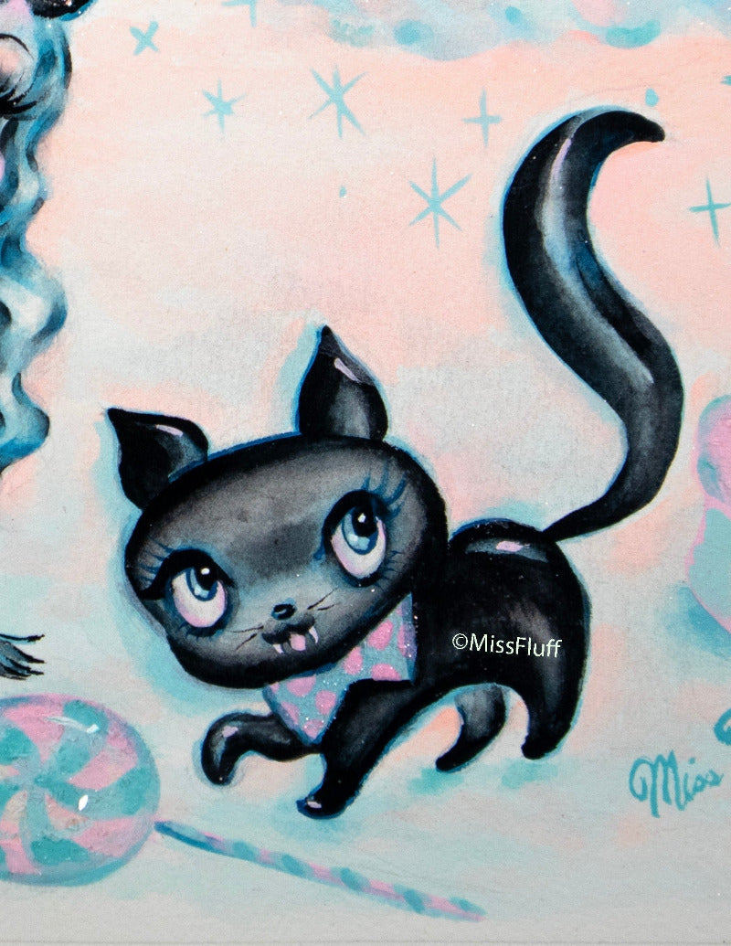 A Tuesday Night Kitten Doll • Original Drawing 9x12-unframed